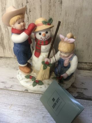 Denim Days Figurine Holiday Time Snowman Home Interiors And Gifts 56072 W/tag