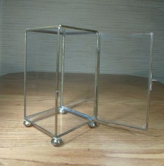 Vintage Small Glass Brass Display Case Box Ball Feet 7 1/4 " X 3 3/4 "