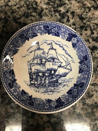 Old English Staffordshire Ware Jon Roth Mayflower Butter Pat Plate Blue & White