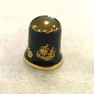 Limoges Cobalt Blue And Gold Courting Couple Thimble Approx.  1 1/8 Inches High