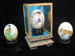 Vintage 3 Piece Set Of Hand Painted,  Hand Blown Chinese Eggs