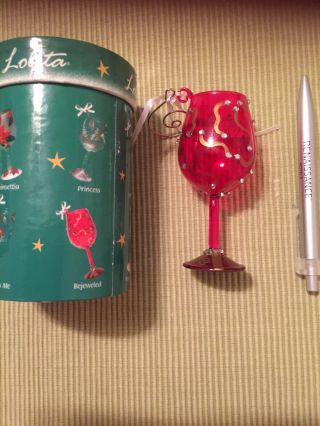 Lolita Mini Wine Hand Painted Christmas Glass Ornament - Bejeweled :)