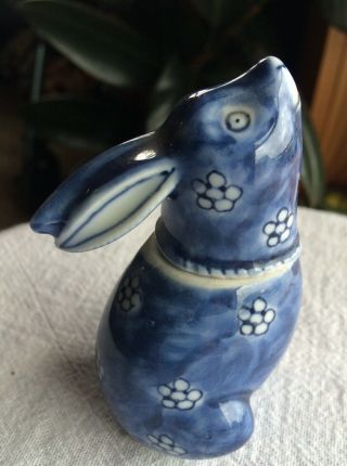 Vintage Fitz And Floyd Blue Hand Painted Ceramic Standing Rabbit Bunny