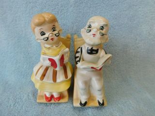 Vintage Man And Woman Reading In Rocking Chairs Salt And Pepper - Japan