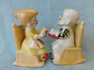Vintage Man and Woman Reading in Rocking Chairs Salt and Pepper - Japan 4