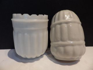 2 Vintage Japan Milk Glass Porcelain Art - Deco Bird - Cage Feeder Water Seed Cup