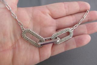 Vintage Swarovski Silver Tone Crystal Oval Link Elongated Cable Chain Necklace