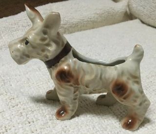 Vintage Ceramic Terrier Dog Planter Cream And Brown W/brown Collar