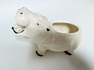 Vintage White Ceramic Hippopotamus Hippo Planter Made In Japan 5 " Long