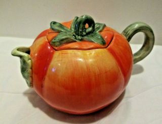 Vintage The Pantry Parade Bright Red/orange Tomato Ceramic Teapot With Lid
