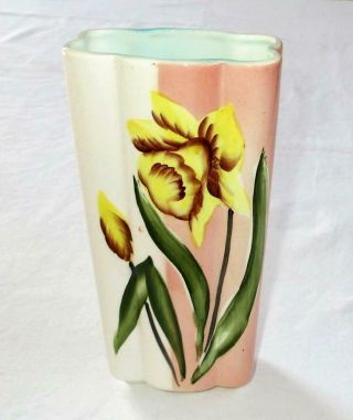 Vintage Hand Painted Enesco Japan 7 " Ceramic Vase Daffodil Flower Art Deco