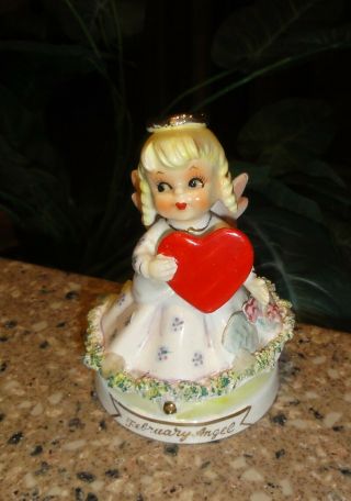 Vintage February Angel Figurine Holding Valentine Heart - Japan