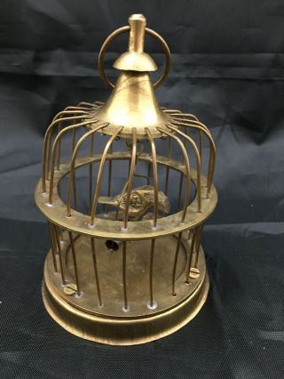 Vintage Mini Brass Birdcage Perch With Swinging Brass Bird 4 3/4 " T X 3 1/4 " W