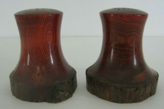 Vintage Mid Century Salt And Pepper Shakers Carved Wooden Wood Tree Bark