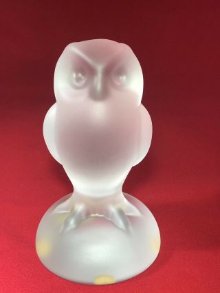 Vintage Cristal De Sevres France Clear Frosted Glass Owl Paperweight Figurine 5”