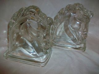 Vintage Pair 2 Clear Glass Horse Head Bookends