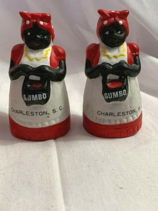 3 " Mammy Gumbo Salt And Pepper Shakers Black Americana Ceramic