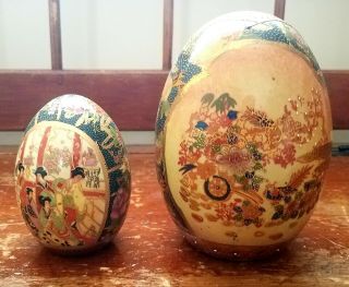 Japanese Satsuma Porcelain Egg Pair Vintage Asian Art