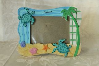 Cayman Vacation Resin Photo Frame Picture Turtles Palm Trees Sea Shells