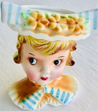 Cute Young Girl Lady Head Vase With Big Bow And Big Eyes - - 5 Inches - -