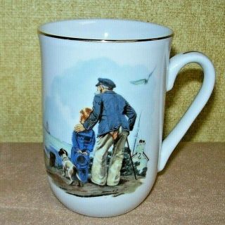 Norman Rockwell Museum Mug Looking Out To Sea 1986 Old Man,  Young Boy & Dog