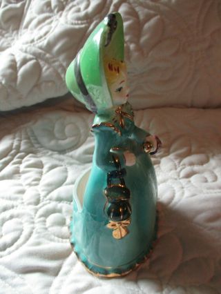 Vintage Ceramic Southern Belle Lady Figurine Planter Gold Gilt Blue Dress Ucugo 4