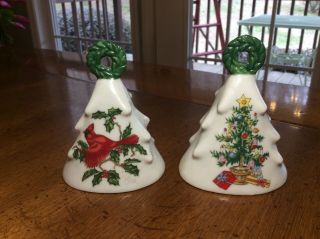 Vintage Lefton Christmas Tree Cardinal Bells Hand Painted 1199 & 1205