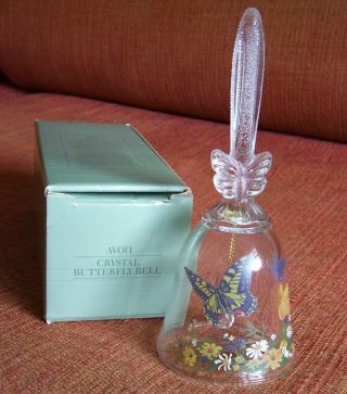 Avon Crystal Butterfly Bell 24 Full Lead Crystal,  Crystal Clapper 1990 W Box