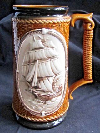 Vintage 1972 Ceramic Nautical Mug Stein With Raised Ship And Anchor