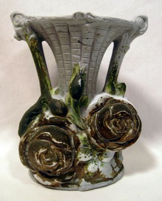 Small Vintage Schafer & Vater Bud Vase - Grey With Gold Roses - Germany