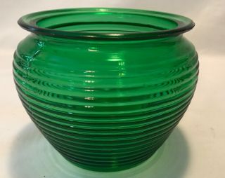 Collectible Vintage Green Glass Ribbed Beehive Vase Bowl National Potteries Usa