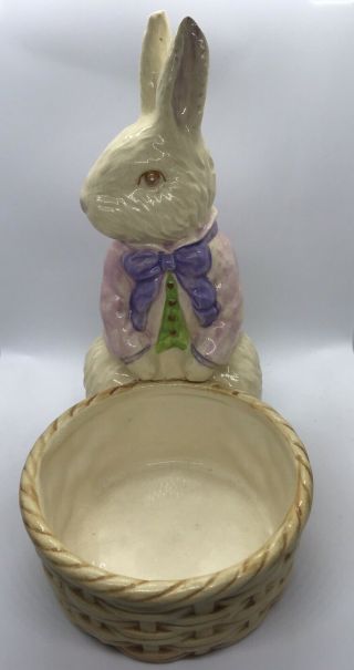 Department 56 Vintage White Bunny Rabbit Easter Basket Bowl Candy Dish 8 " Tall