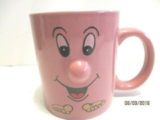 Whimsical Pink Blue 8 Oz.  Pink Coffee Cup Mug Painted Face With Raised Nose