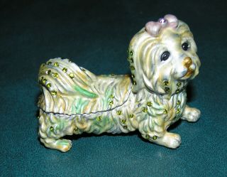 Metal Enamel Yorkie Yorkshire Terrier Dog Trinket Hinged Box Figurine