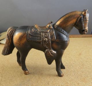 Vintage Cast Metal Western Saddle Horse Figurine Statue 5 " Tall 107