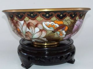 5 " Vintage Chinese Cloisonne Butterfly Bowl Dish China On Wooden Stand