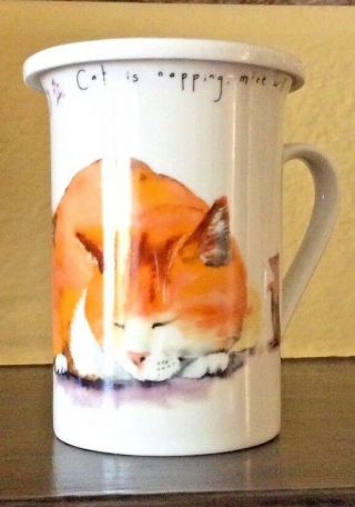 Kent Pottery " Cat Is Napping,  Mice Will Play " Mug With Lid Euc