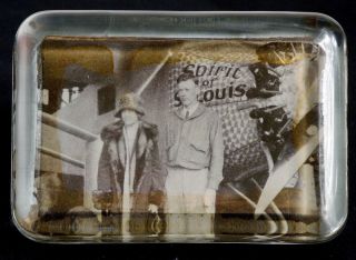 Charles Lindbergh & Mother Vintage Paperweight Spirit Of St.  Louis.  Clear Glass
