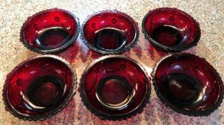 6 Avon Cape Cod Ruby Red Glass Berry Sauce Bowls