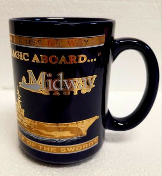 Midway Magic Uss Mug - Blue With Gold Trim Military Navy