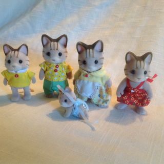 Calico Critters/sylvanian Families Sandy Striped Carmel Cat Family Of 5 W/baby