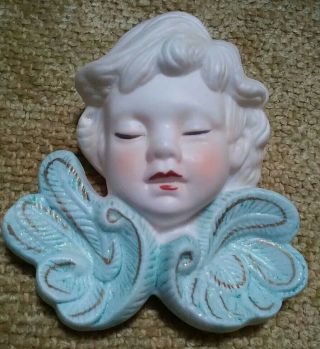 Vintage Bisque Ceramic Angel Wall Hanging Plaque Hand Painted