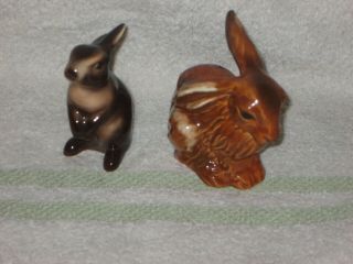 2 Vintage Goebel Brown Bunny Rabbits Figurines West Germany