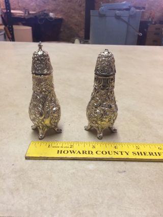 Vintage W.  B.  MFG Co Footed Salt & Pepper Shakers Ornate Silver 2