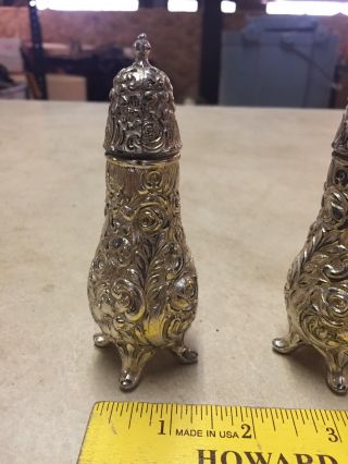 Vintage W.  B.  MFG Co Footed Salt & Pepper Shakers Ornate Silver 4