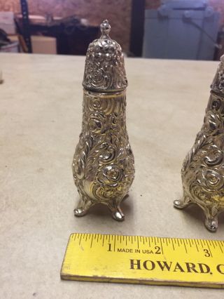Vintage W.  B.  MFG Co Footed Salt & Pepper Shakers Ornate Silver 5