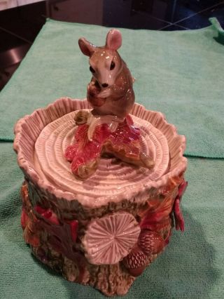 Fitz And Floyd Autumn Woods Candy Or Cookie Jar Mouse With Glass Eyes 1994