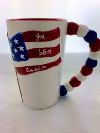 God Bless America Sandra Magsamen Tall Patriotic Usa Flag Red White Blue Cup Mug