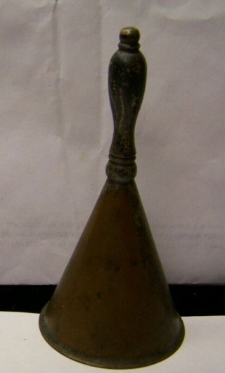 Vintage Brass Hand Held Small Dinner Service Bell 4 1/2 " Tall With Handle