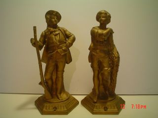 Two Vintage French Metal People Figures From Either A Clock Or Lamp Base,  Exc